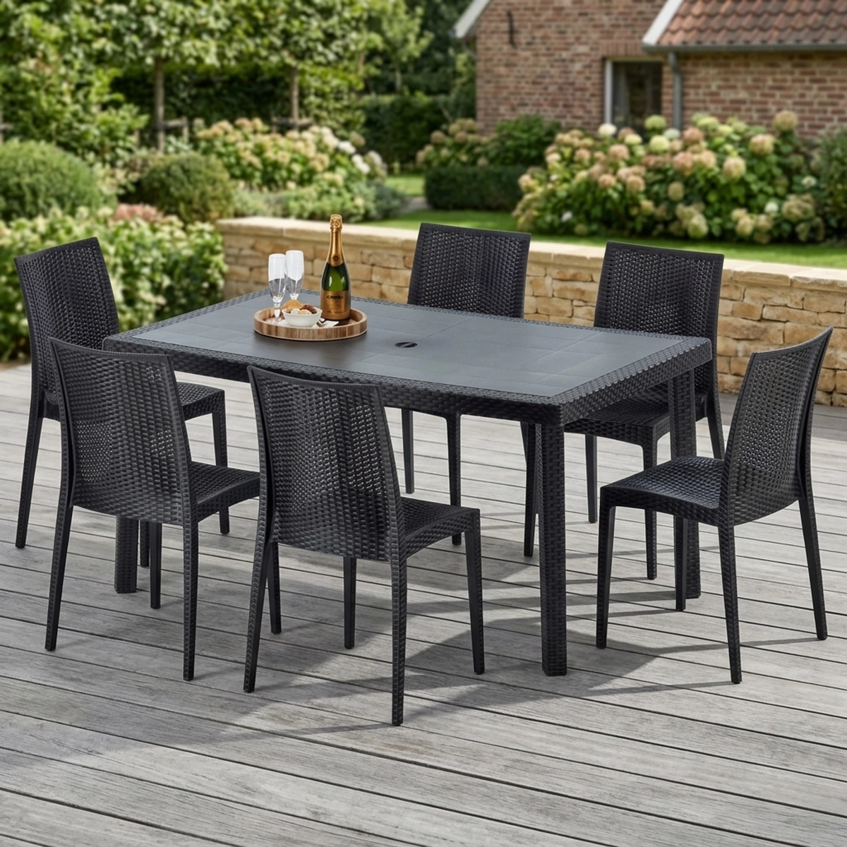 Set Black Rectangular Table 150x90 cm with 6 Chairs Grand Soleil Enjoy — 2