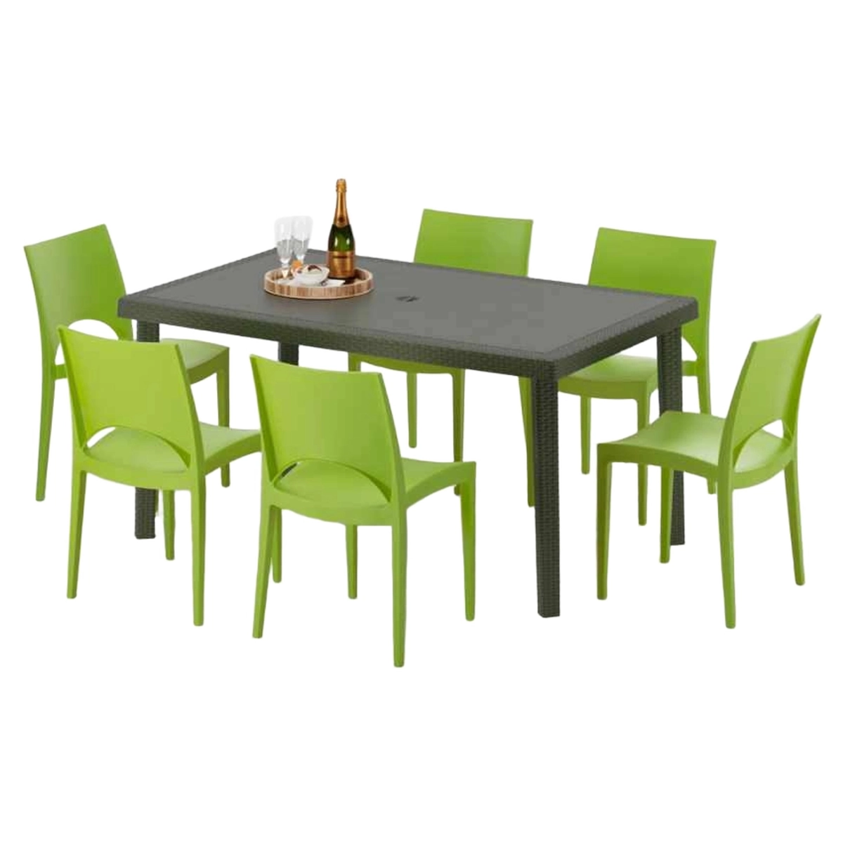Brown Rectangular Table Set 150x90 cm with 6 Grand Soleil Focus Chairs — 1