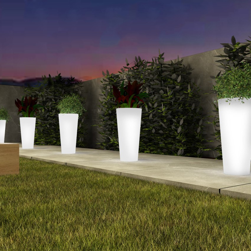 Tall outdoor illuminated planter h102 solar LED RGB Arkema Tondo — 1
