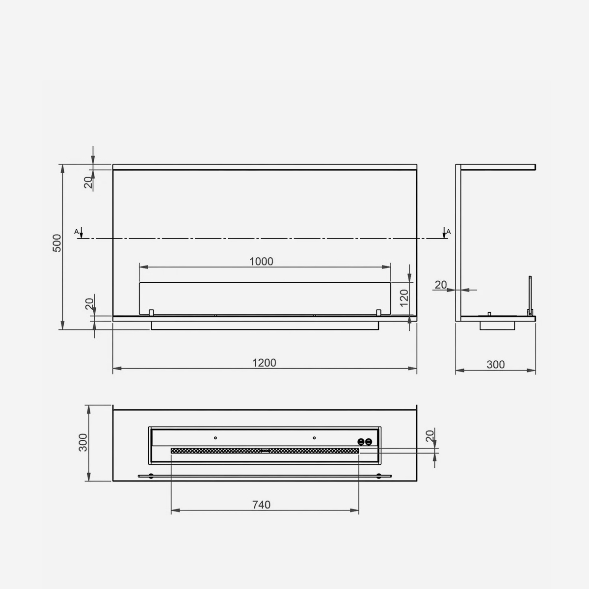 3-Sided Built-in Bioethanol Fireplace Divina Fire Giove120 120cm — 8