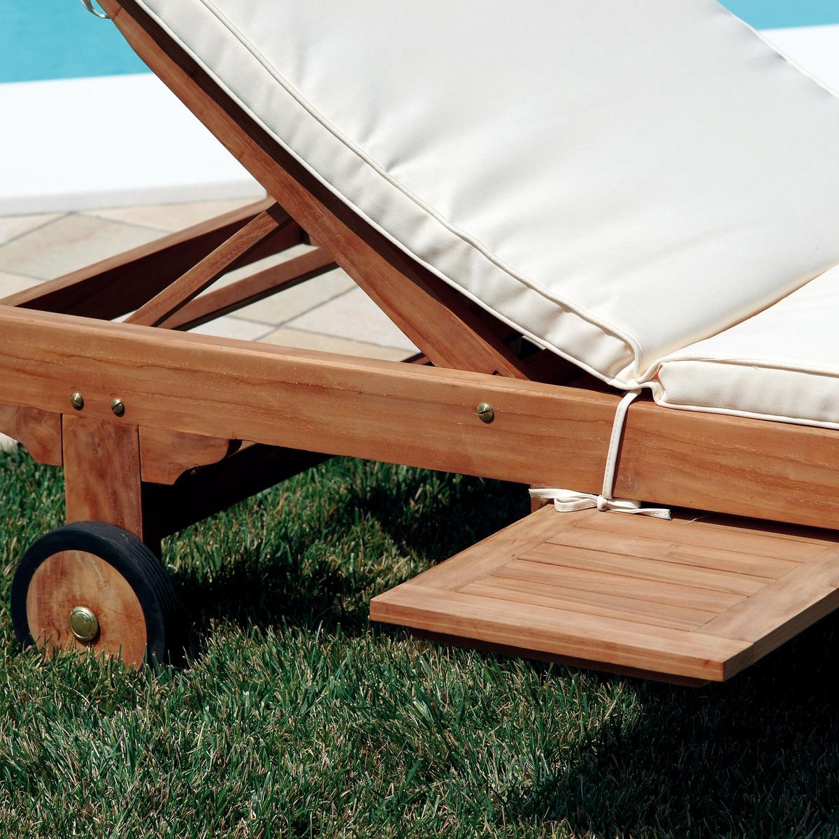 Carloforte Teak Wood Garden Sun Lounger with Wheels and Tray Kedels — 4