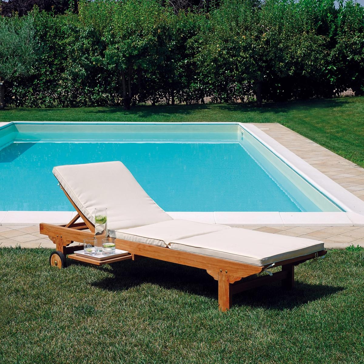 Carloforte Teak Wood Garden Sun Lounger with Wheels and Tray Kedels — 2