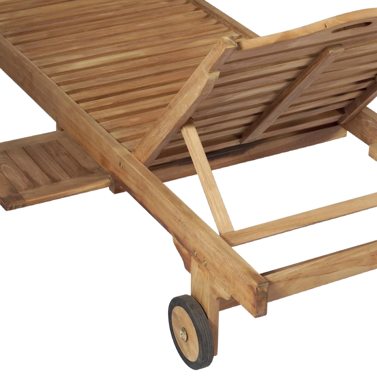 Carloforte Teak Wood Garden Sun Lounger with Wheels and Tray Kedels — 9
