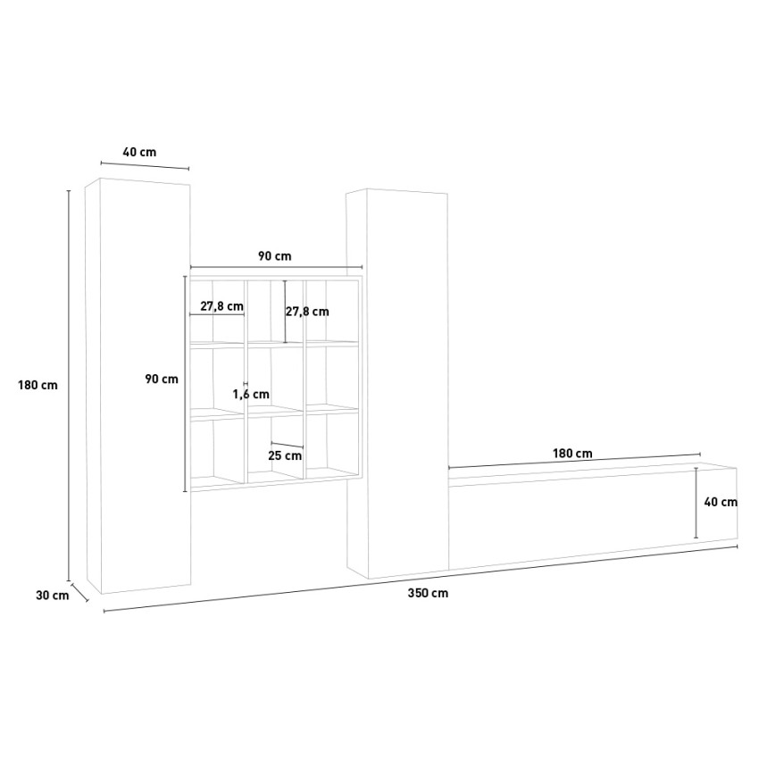 Modern Wall Unit with TV Stand Bookcase and 2 Cabinets Talka RT — 6