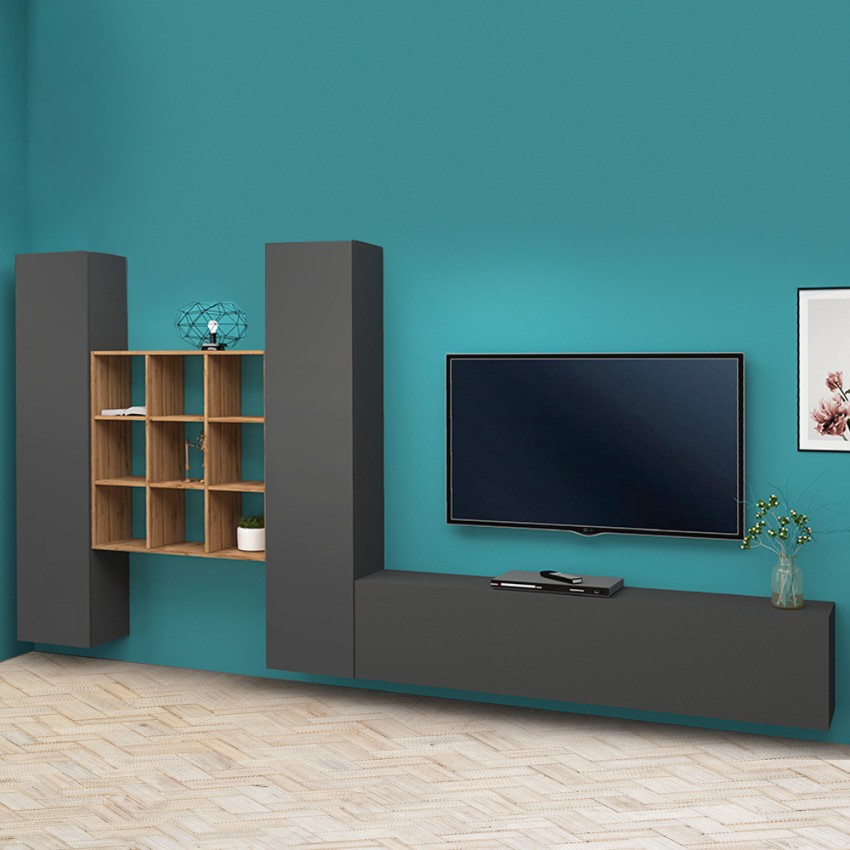 Modern Wall Unit with TV Stand Bookcase and 2 Cabinets Talka RT — 2
