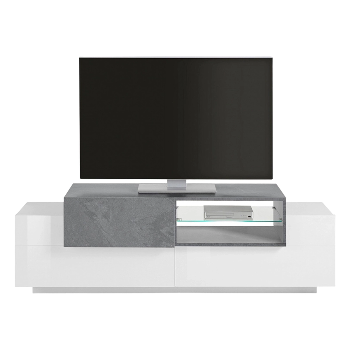 TV Stand Cabinet 160cm 3 Doors Open Shelf New Coro Low M Gloss White Slate — 5