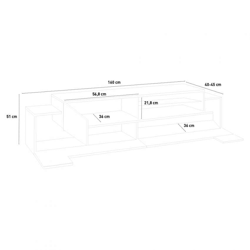 TV Stand Cabinet 160cm 3 Doors Open Shelf New Coro Low M Gloss White Slate — 6