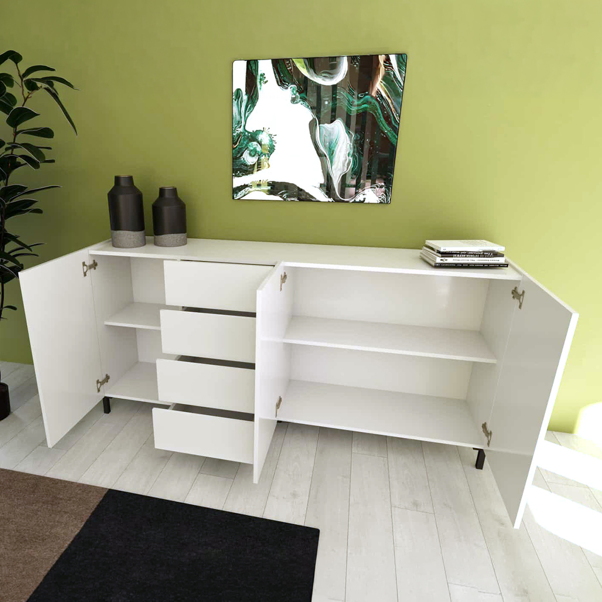 Modern Sideboard with 3 Doors and 4 Drawers 174x40x84 Solaria — 3