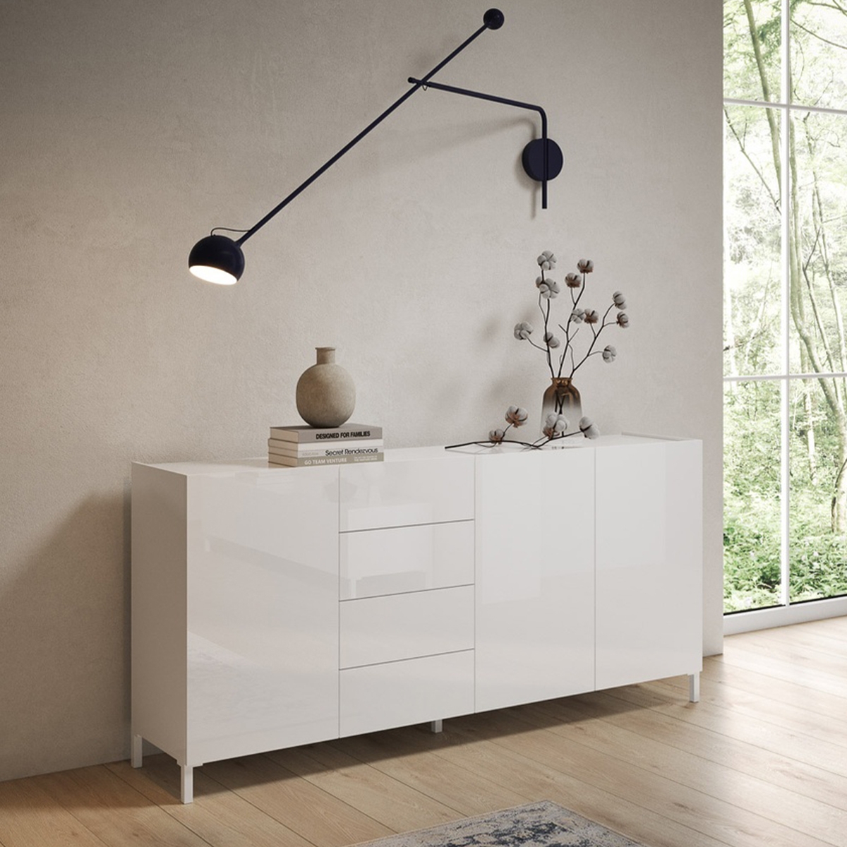 Modern Sideboard with 3 Doors and 4 Drawers 174x40x84 Solaria — 2