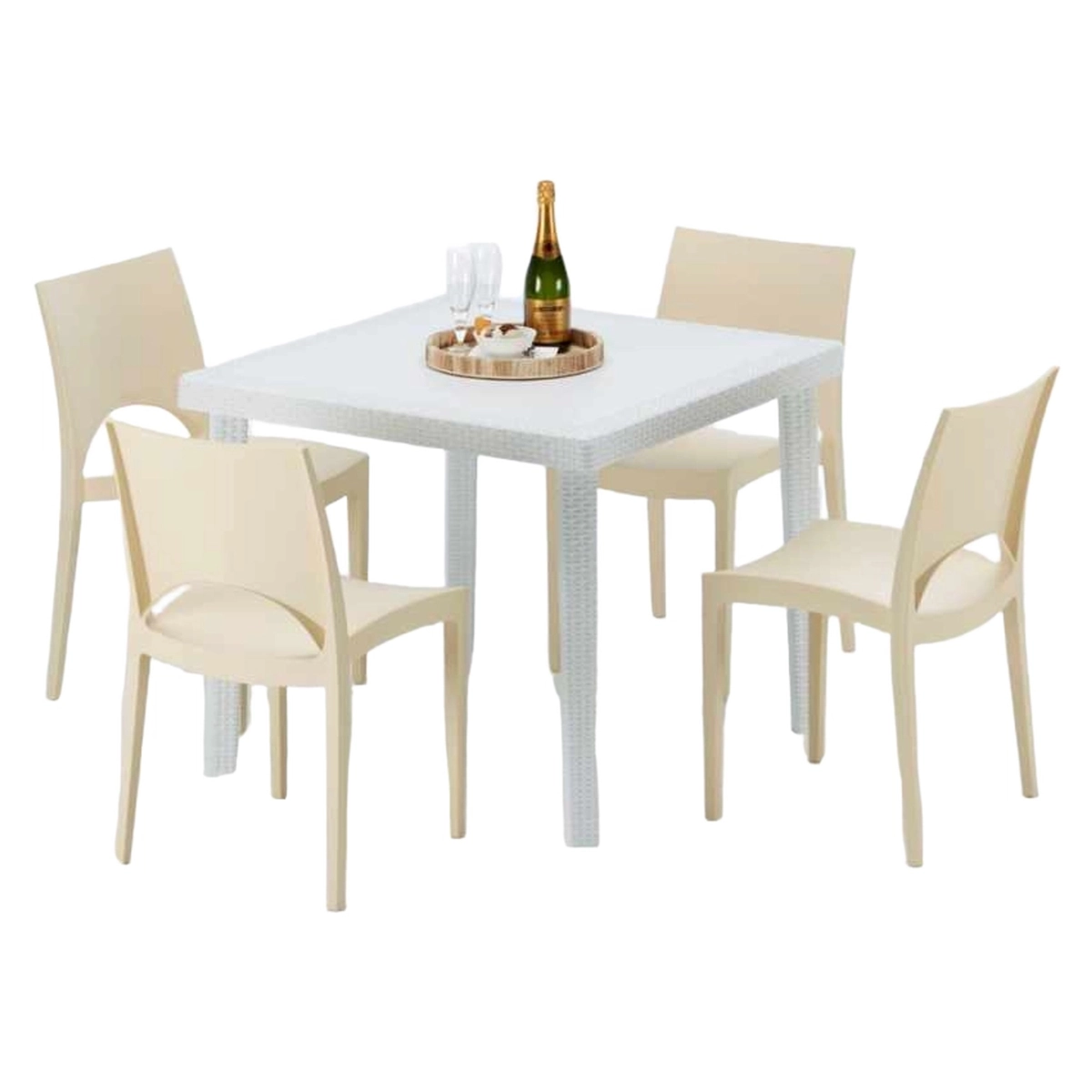 Tavolino Quadrato White 90x90 cm BOHÈME & 4 Paris Love Grand Soleil Chairs — 1