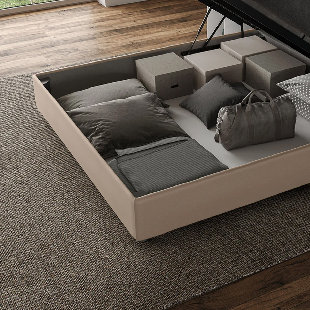 Double Bed with Storage Padded Frame 160x210 Agueda — 5
