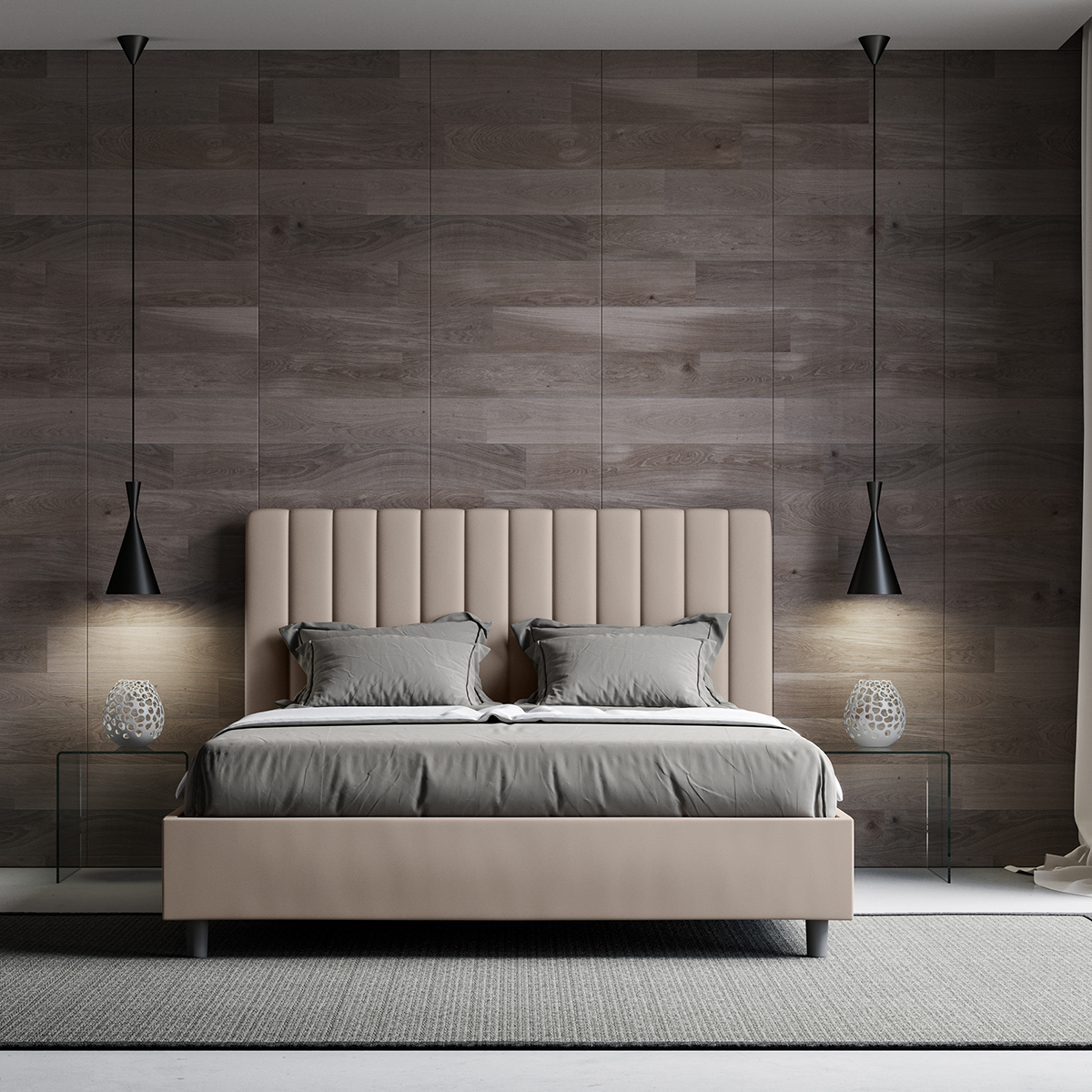 Double Bed with Storage Padded Frame 160x210 Agueda — 2