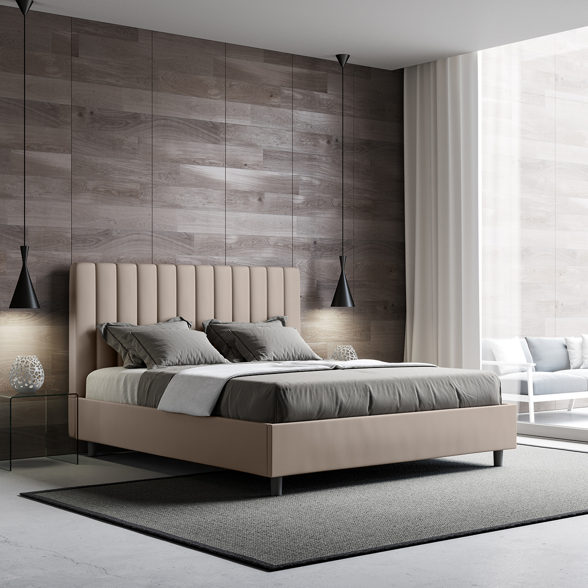 Double Bed with Storage Padded Frame 160x210 Agueda — 3