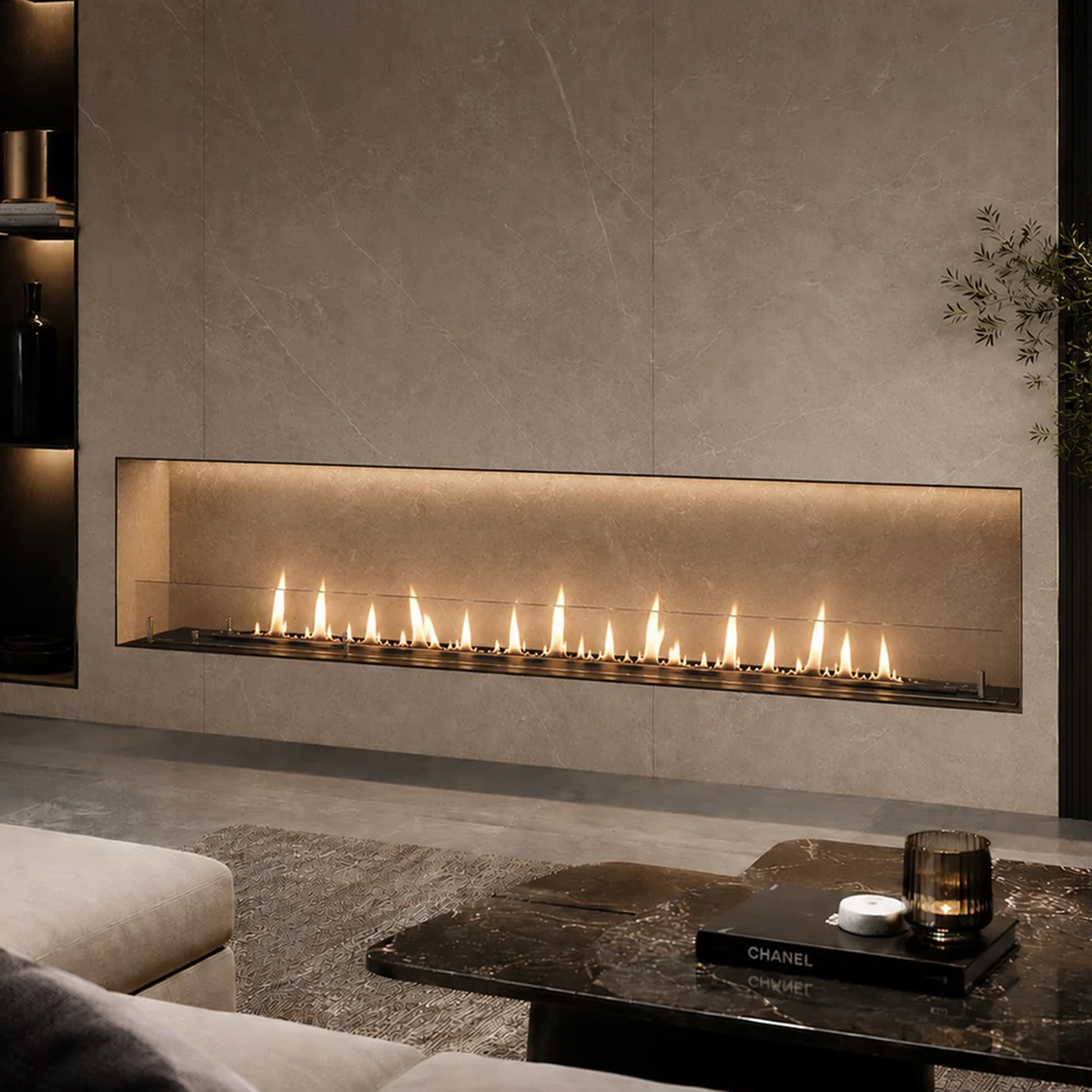 Divina Fire DF1200V Recessed Bioethanol Burner with Glass 119cm — 2