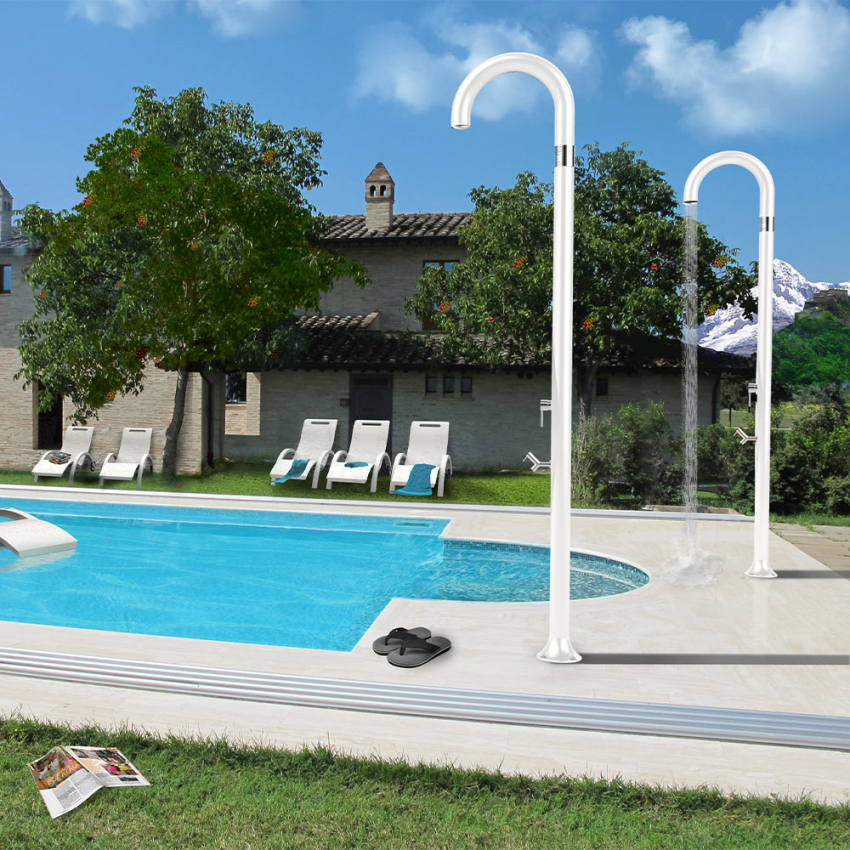 Modern design outdoor shower with mixer and foot wash Arkema Design Funny Yin T125 — 4