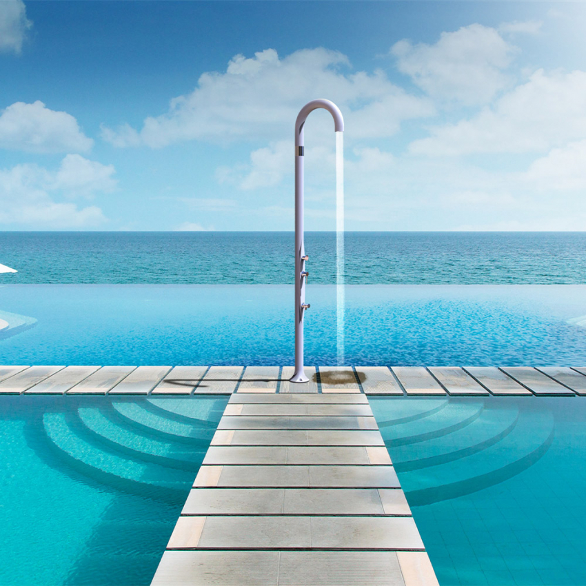 Modern design outdoor shower with mixer and foot wash Arkema Design Funny Yin T125 — 6