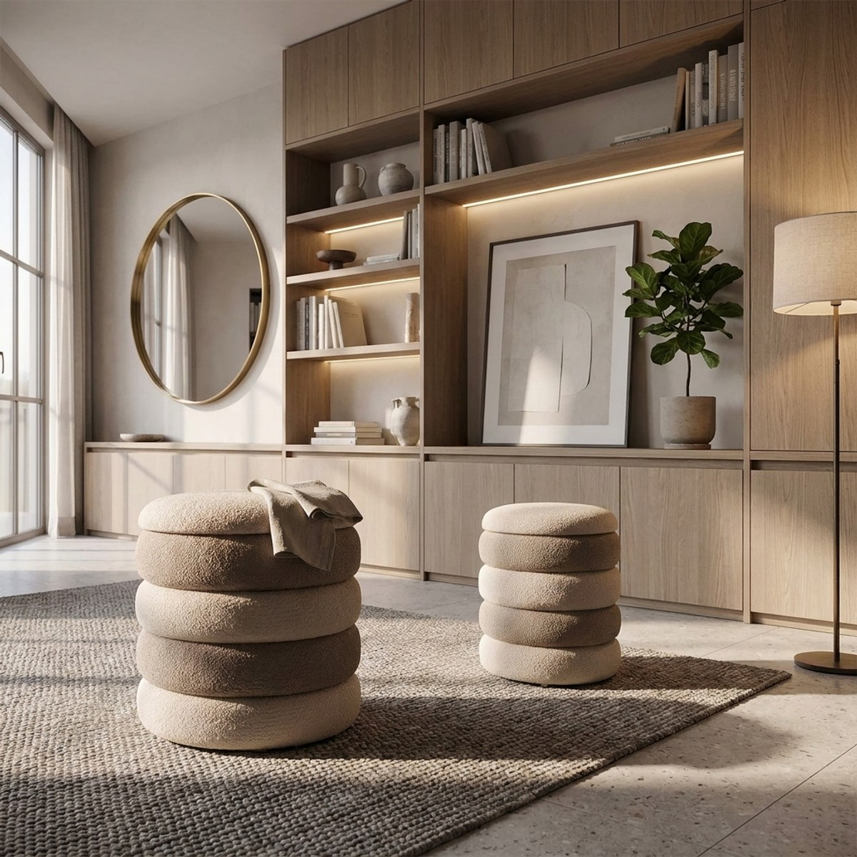 Warsaw Duo Set of 2 Round Padded Storage Poufs Mauro Ferretti — 2