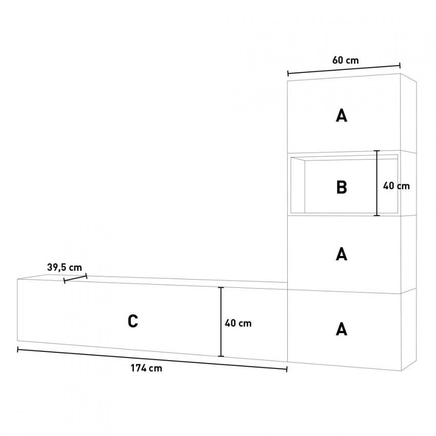 Floating TV Wall Unit with 3 Wall Cabinets Isoka A09 Itamoby — 6