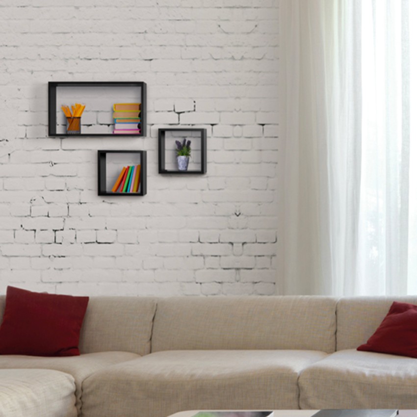 Set of 3 modern cube and rectangular wall shelves Tribù — 2
