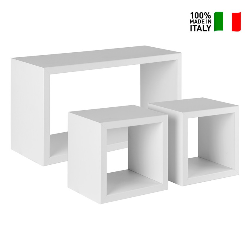Set of 3 modern cube and rectangular wall shelves Tribù — 3