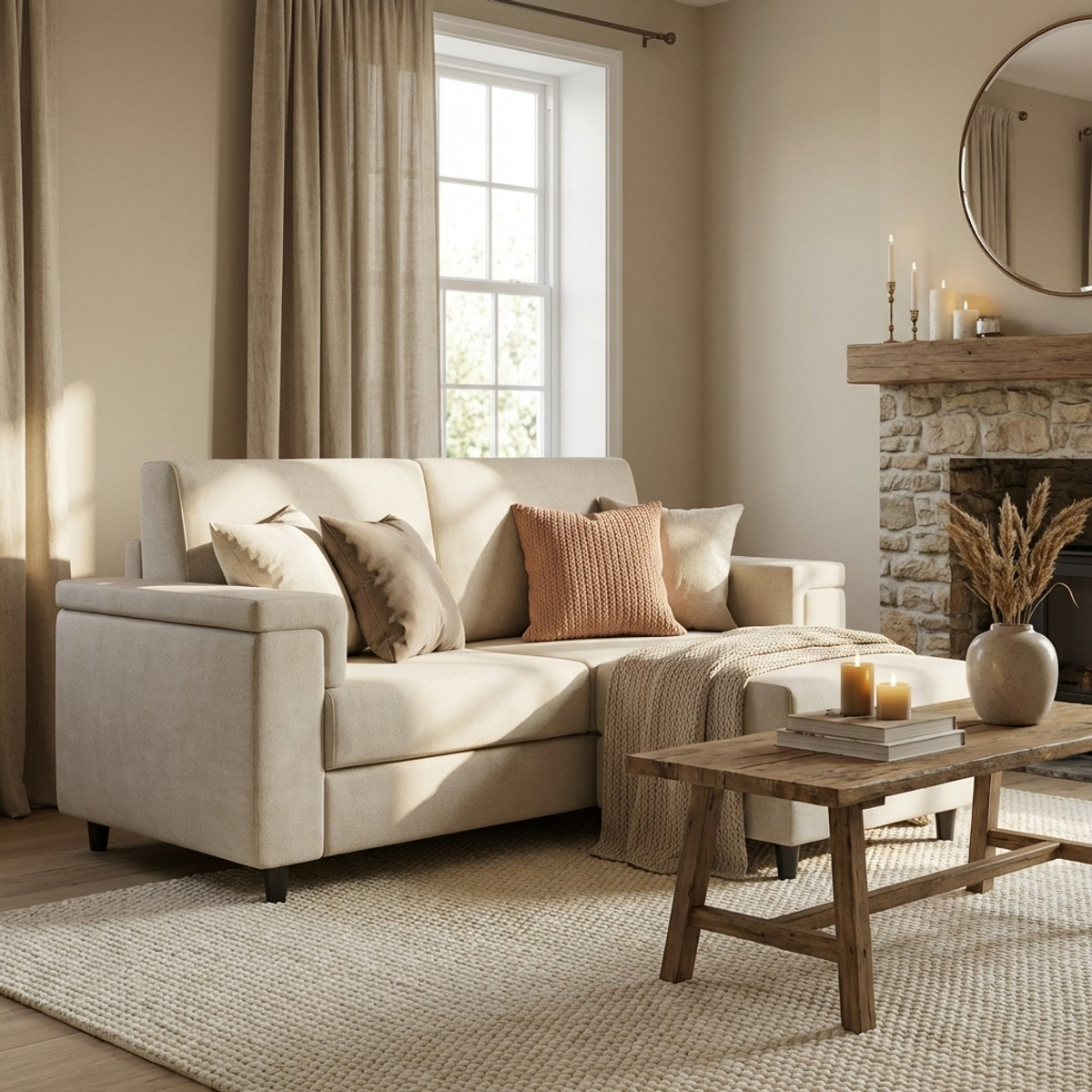 Marrak 120P 2-Seater Fabric Sofa with Matching Ottoman Pouf — 2