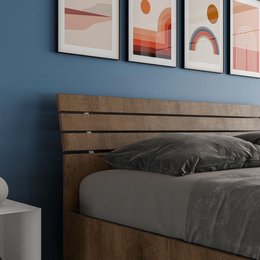 Double bed 160x190cm walnut wood slatted base inclined headboard Ankel I Noix — 3