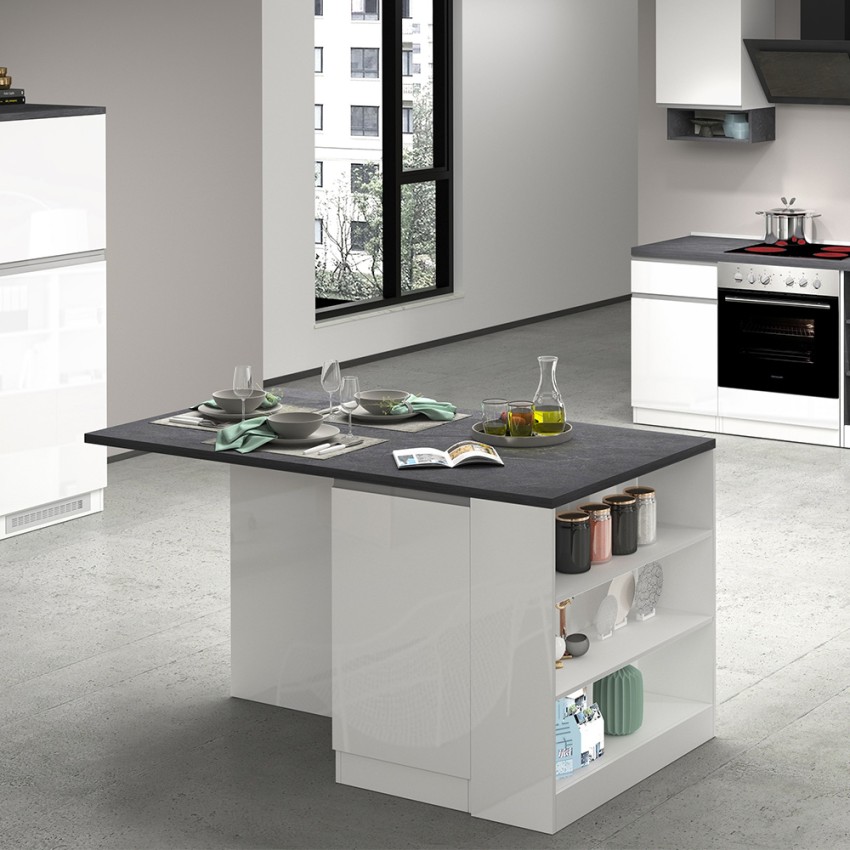Modern Kitchen Island with Table and 2 Doors 160x90cm Grover — 2