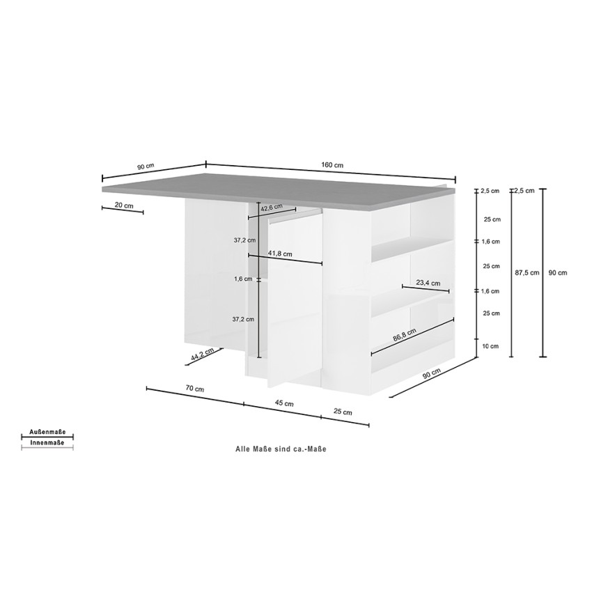Modern Kitchen Island with Table and 2 Doors 160x90cm Grover — 11