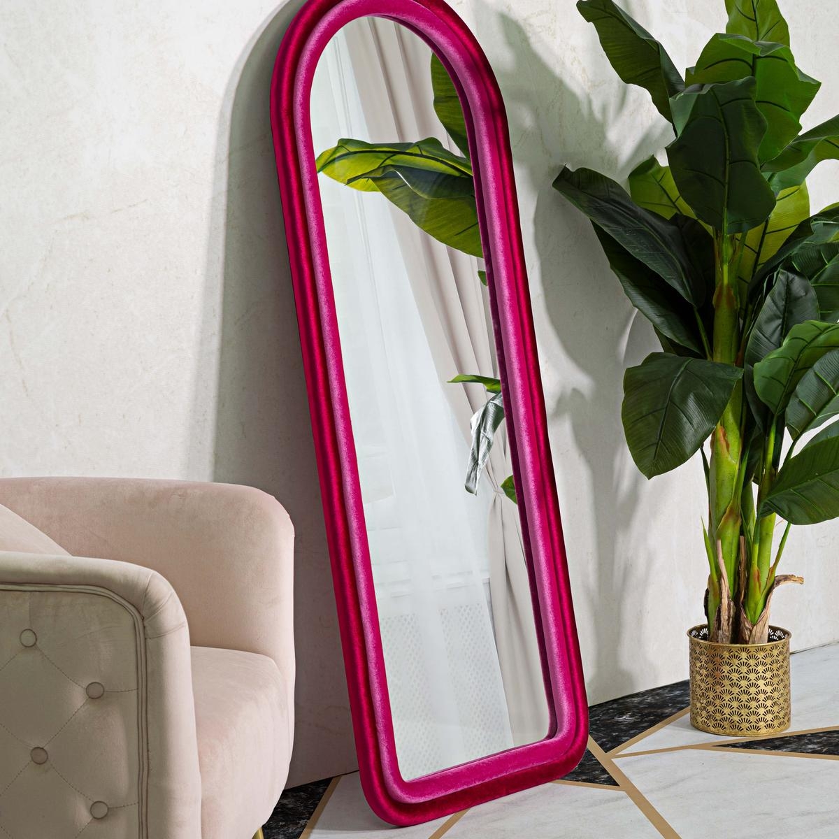 Cloe Arched Wall Mirror in Velvet-Look Fabric 160x60x4 cm — 2