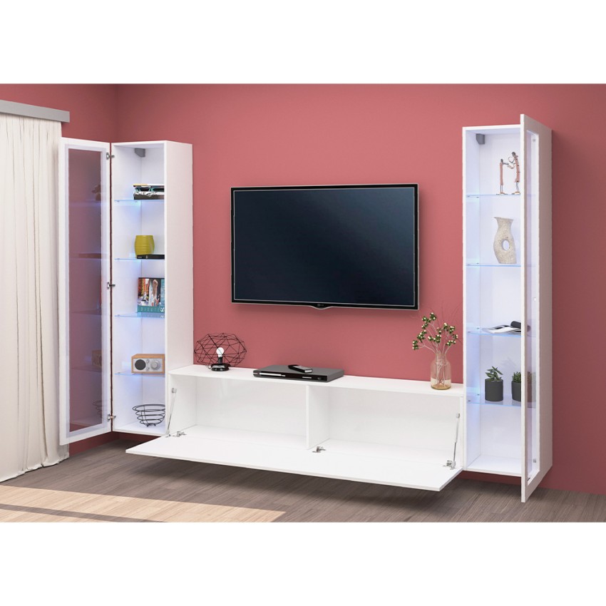 Modern White Wall Unit TV Stand and 2 Display Cabinets Liv WH — 4