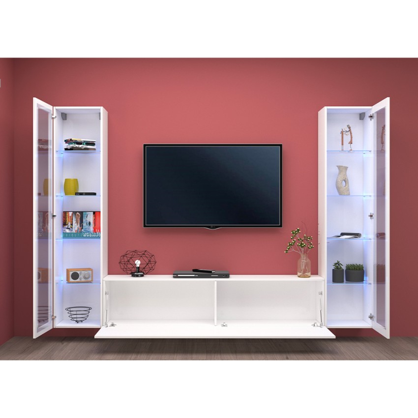 Modern White Wall Unit TV Stand and 2 Display Cabinets Liv WH — 5