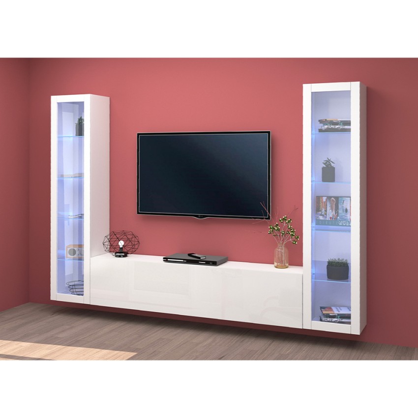 Modern White Wall Unit TV Stand and 2 Display Cabinets Liv WH — 3