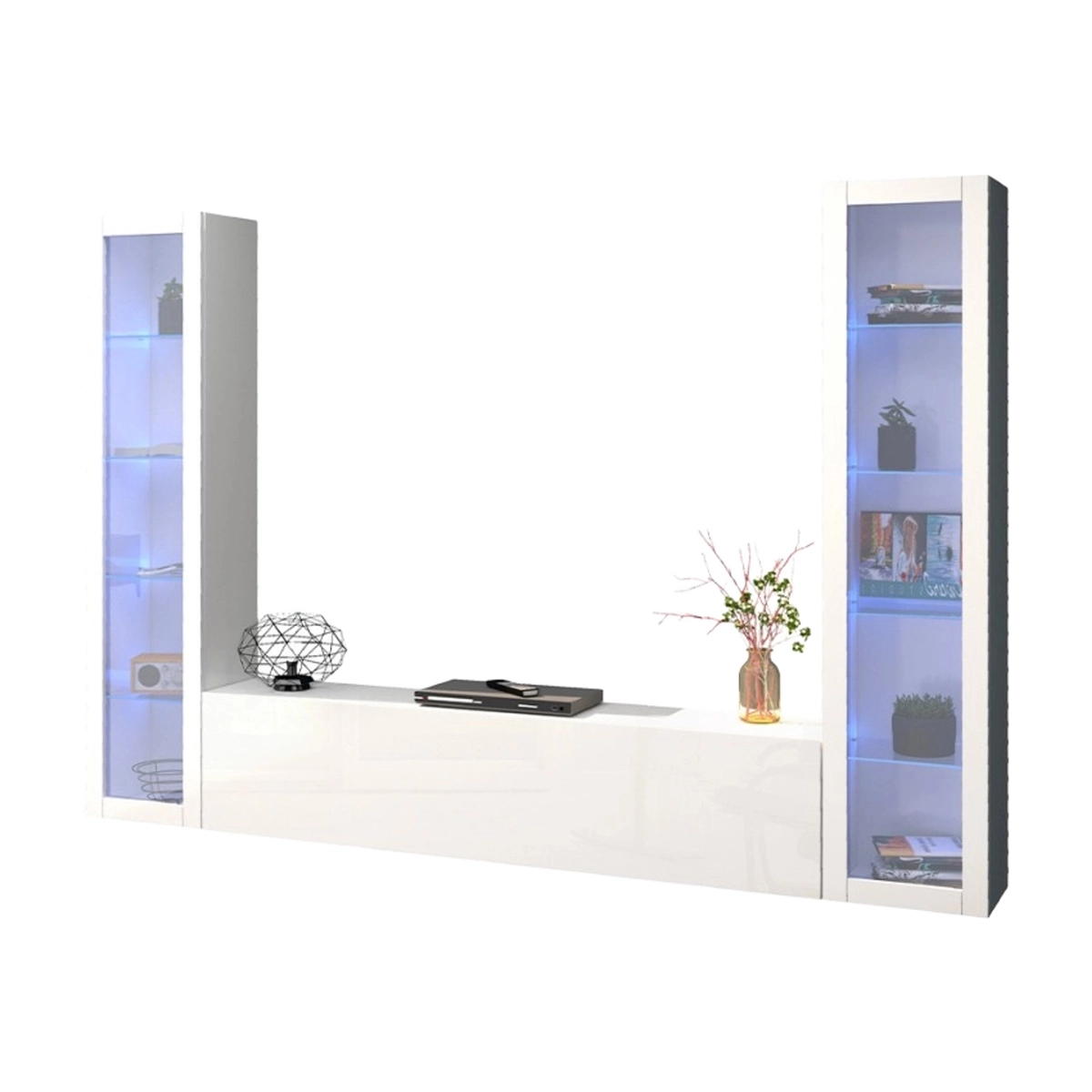 Modern White Wall Unit TV Stand and 2 Display Cabinets Liv WH — 8