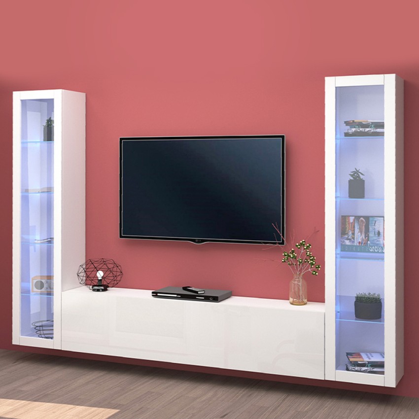 Modern White Wall Unit TV Stand and 2 Display Cabinets Liv WH — 2
