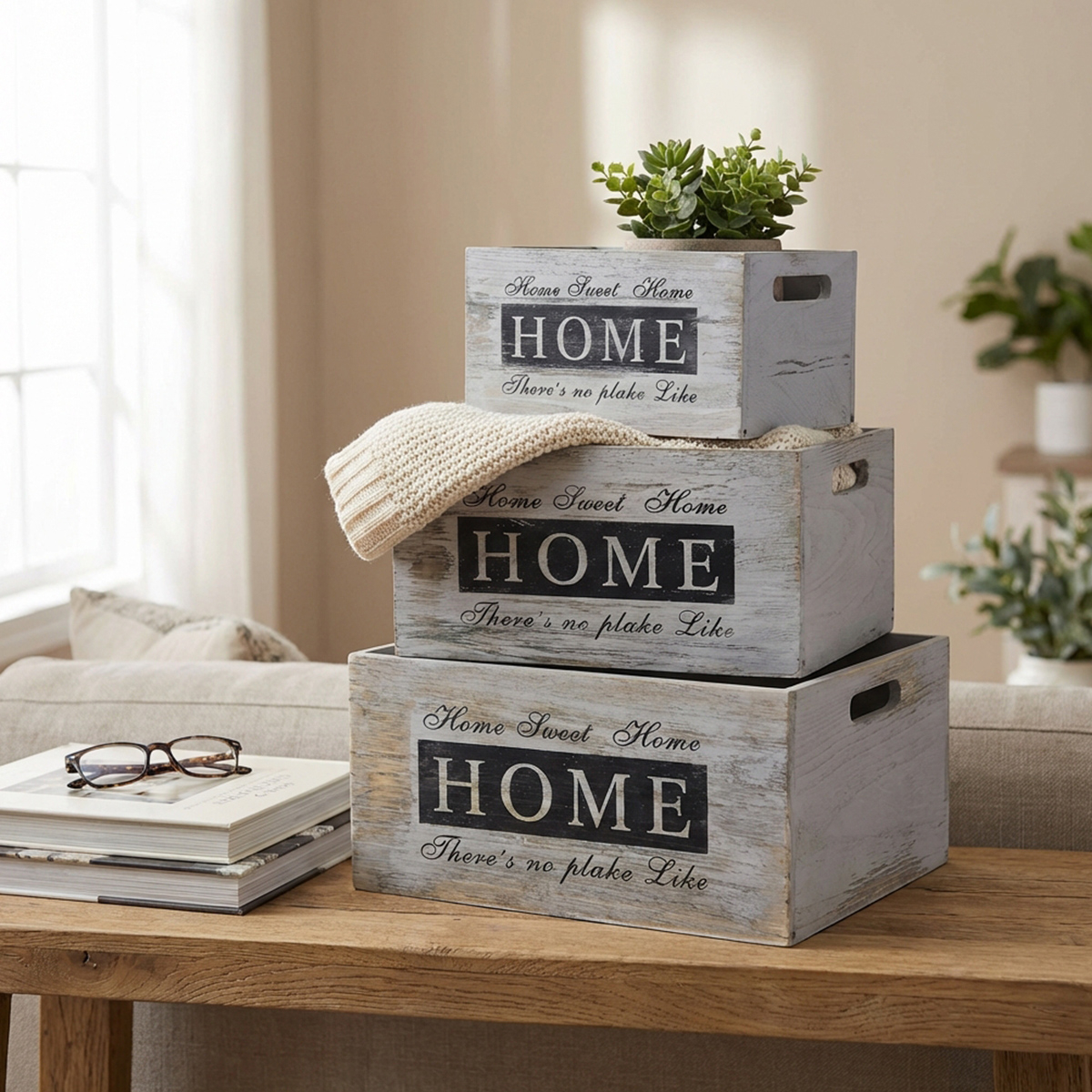 Adelina Set of 3 Shabby Chic Wooden Decorative Crates — 3