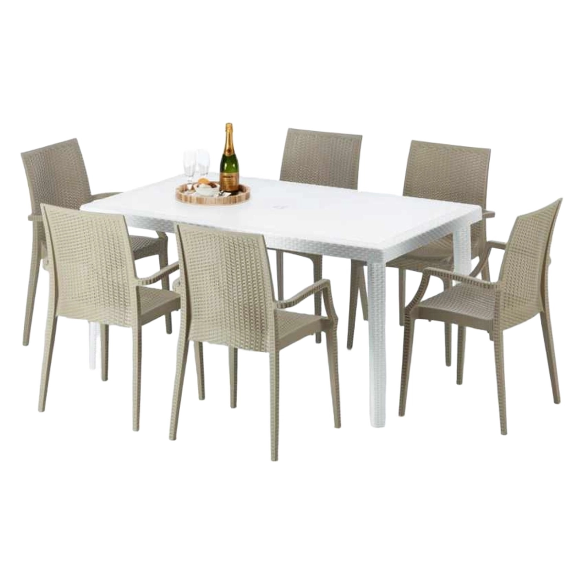 White Rectangular Table 150x90 cm with 6 Grand Soleil Bistrot Arm Chairs — 1