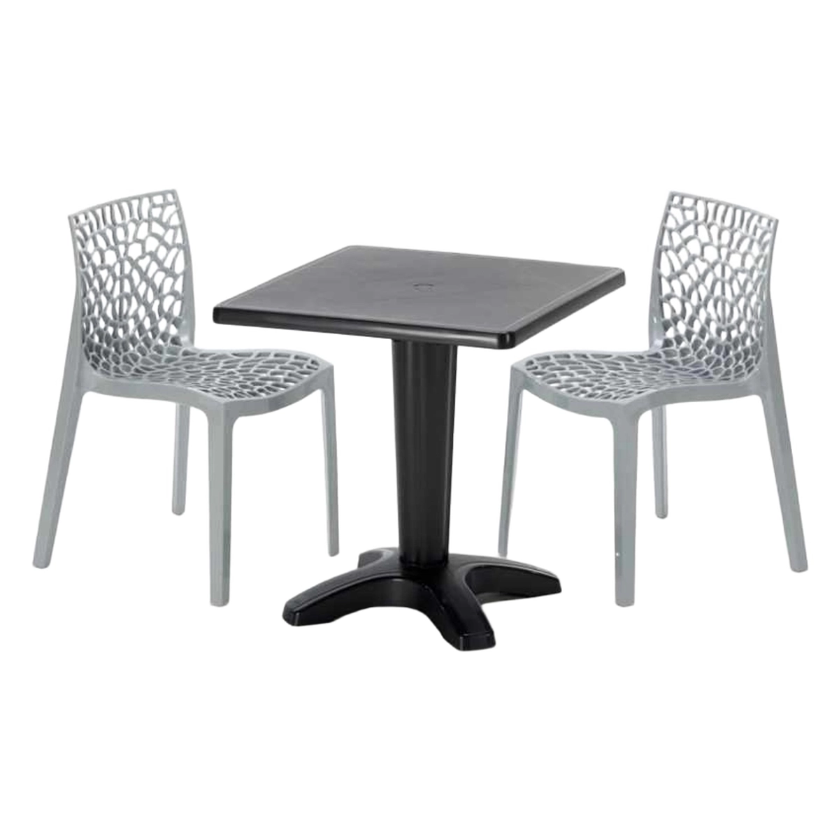 Black Tavolino Quadrato 70x70 cm and 2 Gruvyer Aia chairs Grand Soleil — 1