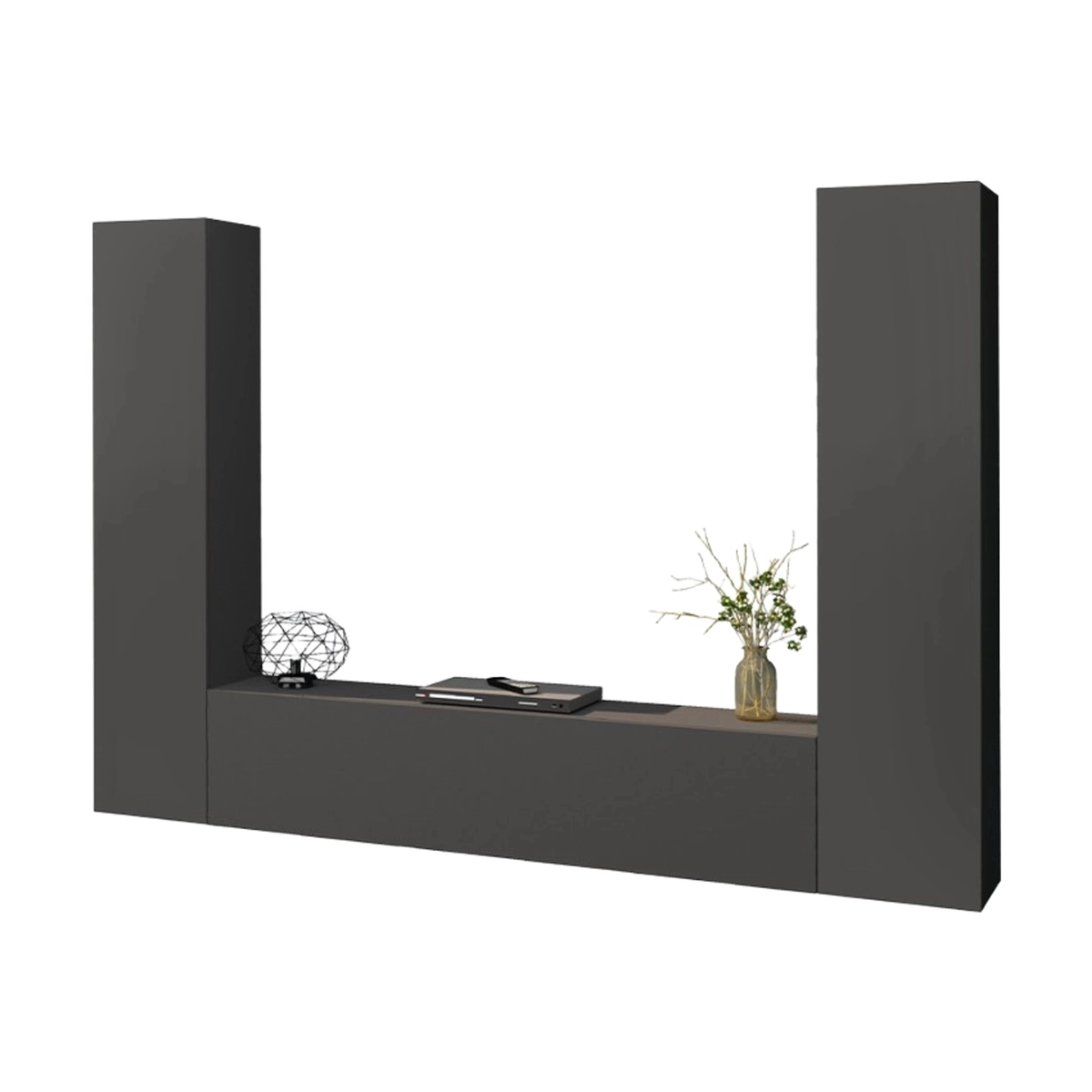 Modern Grey Floating Wall Unit with TV Stand and 2 Cabinets Vibe RT — 8