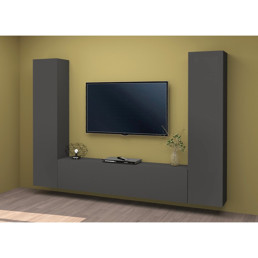 Modern Grey Floating Wall Unit with TV Stand and 2 Cabinets Vibe RT — 3