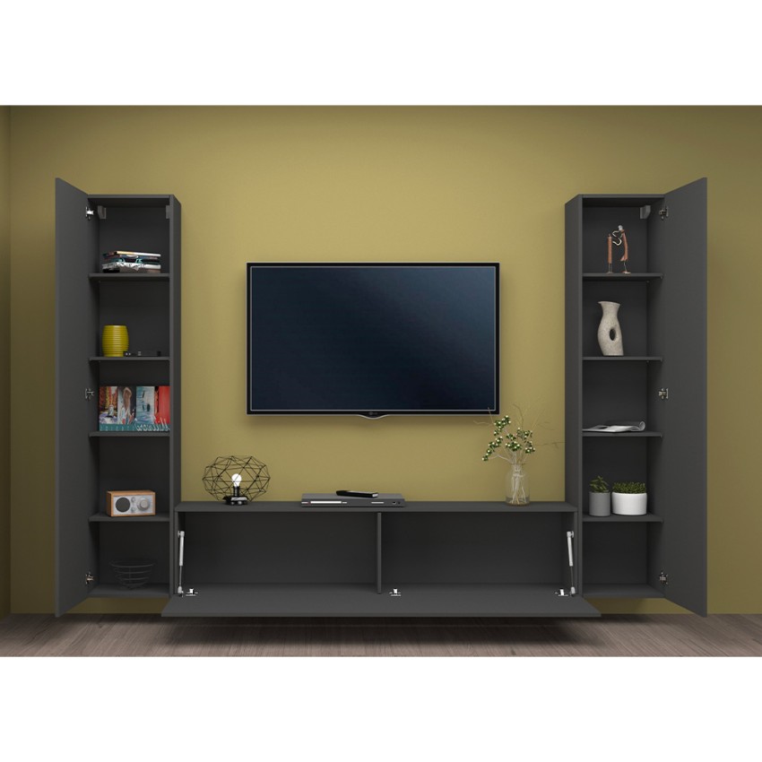 Modern Grey Floating Wall Unit with TV Stand and 2 Cabinets Vibe RT — 4