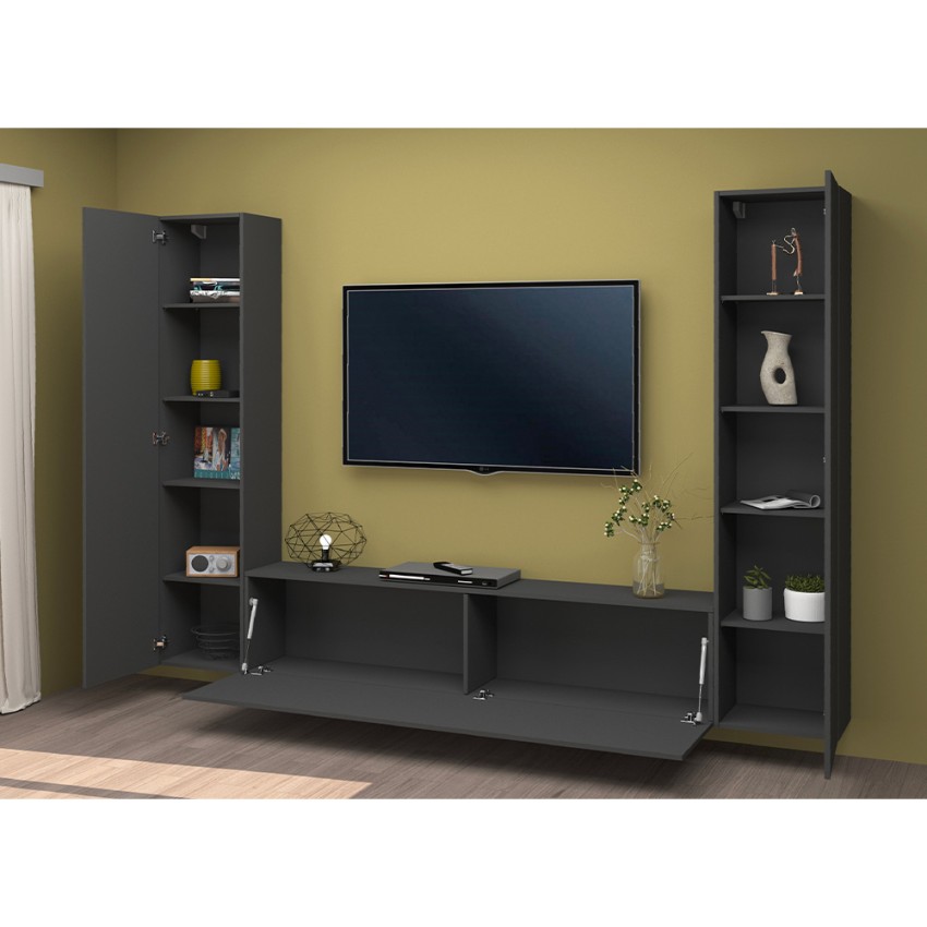 Modern Grey Floating Wall Unit with TV Stand and 2 Cabinets Vibe RT — 5