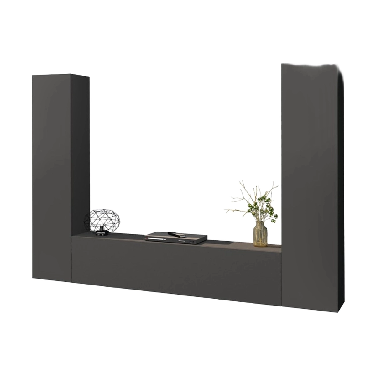 Modern Grey Floating Wall Unit with TV Stand and 2 Cabinets Vibe RT — 1