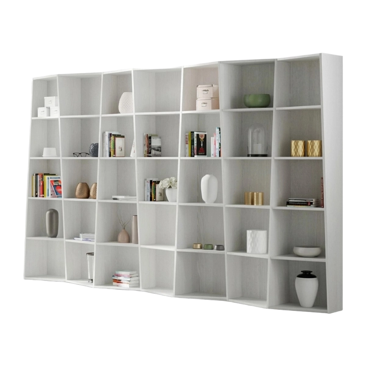 Modern 7 Column Wall Bookcase in Ash White Trek 7 — 3