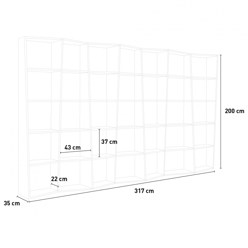 Modern 7 Column Wall Bookcase in Ash White Trek 7 — 4