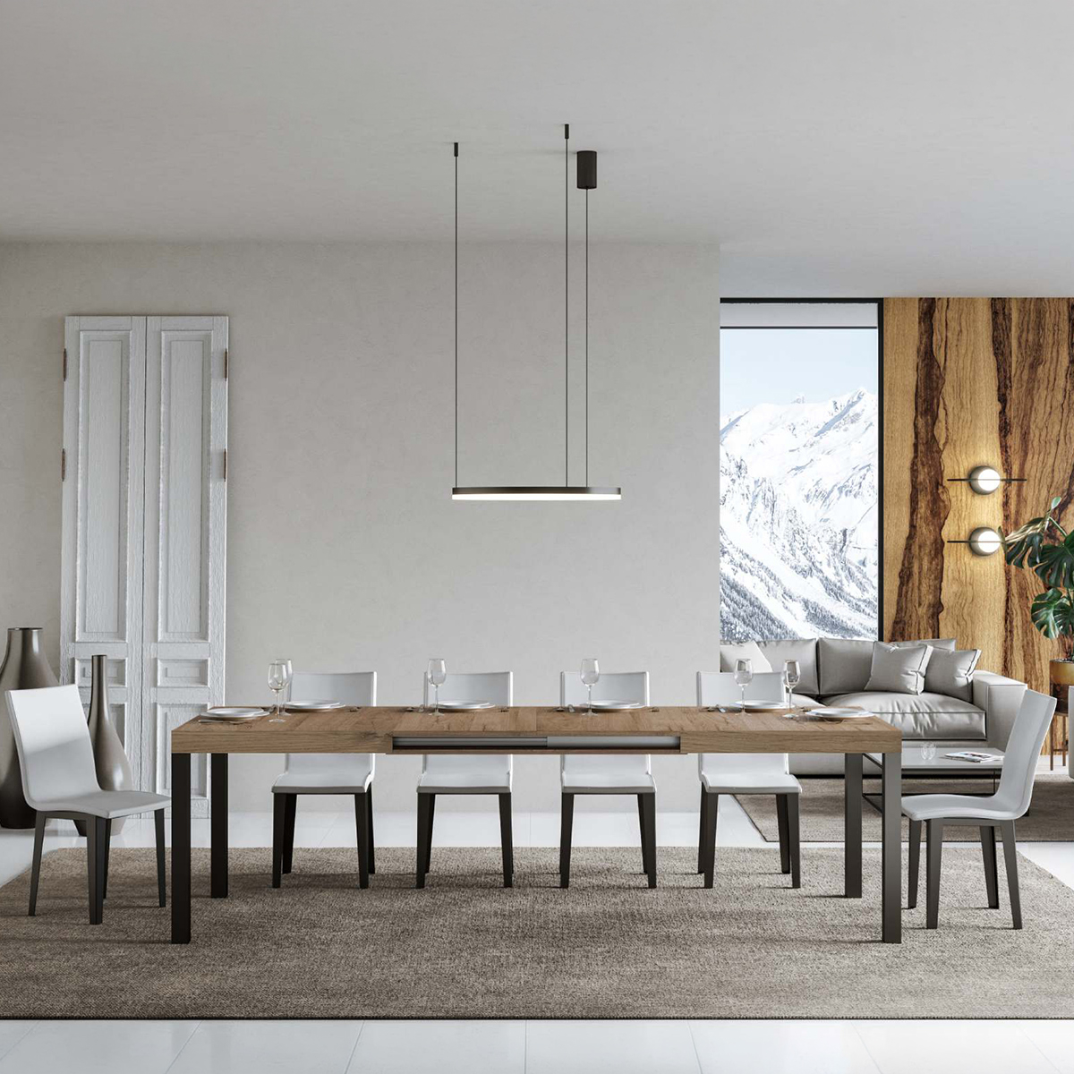 Everyday industrial extendable dining table wood metal 18 seater 90x180-440 — 3