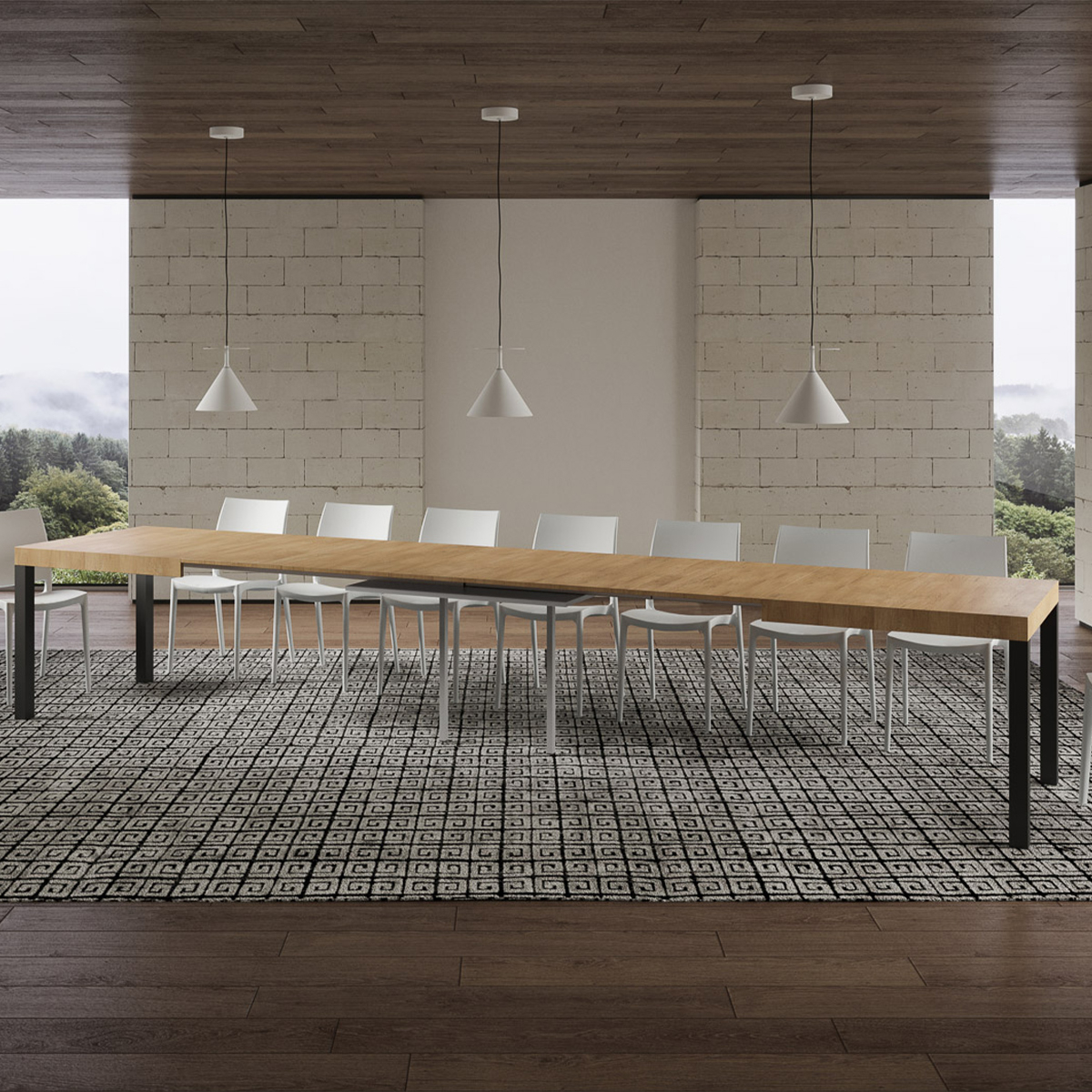 Everyday industrial extendable dining table wood metal 18 seater 90x180-440 — 4