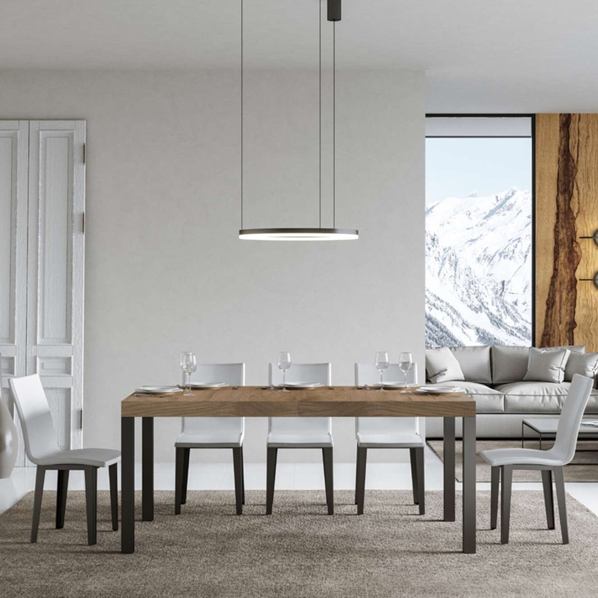 Everyday industrial extendable dining table wood metal 18 seater 90x180-440 — 2
