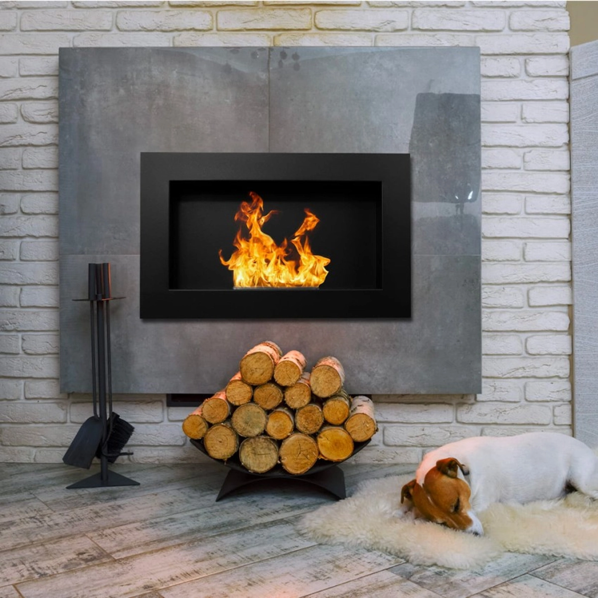 Black Wall-Mounted and Recessed Bioethanol Fireplace 65x40 cm — 2