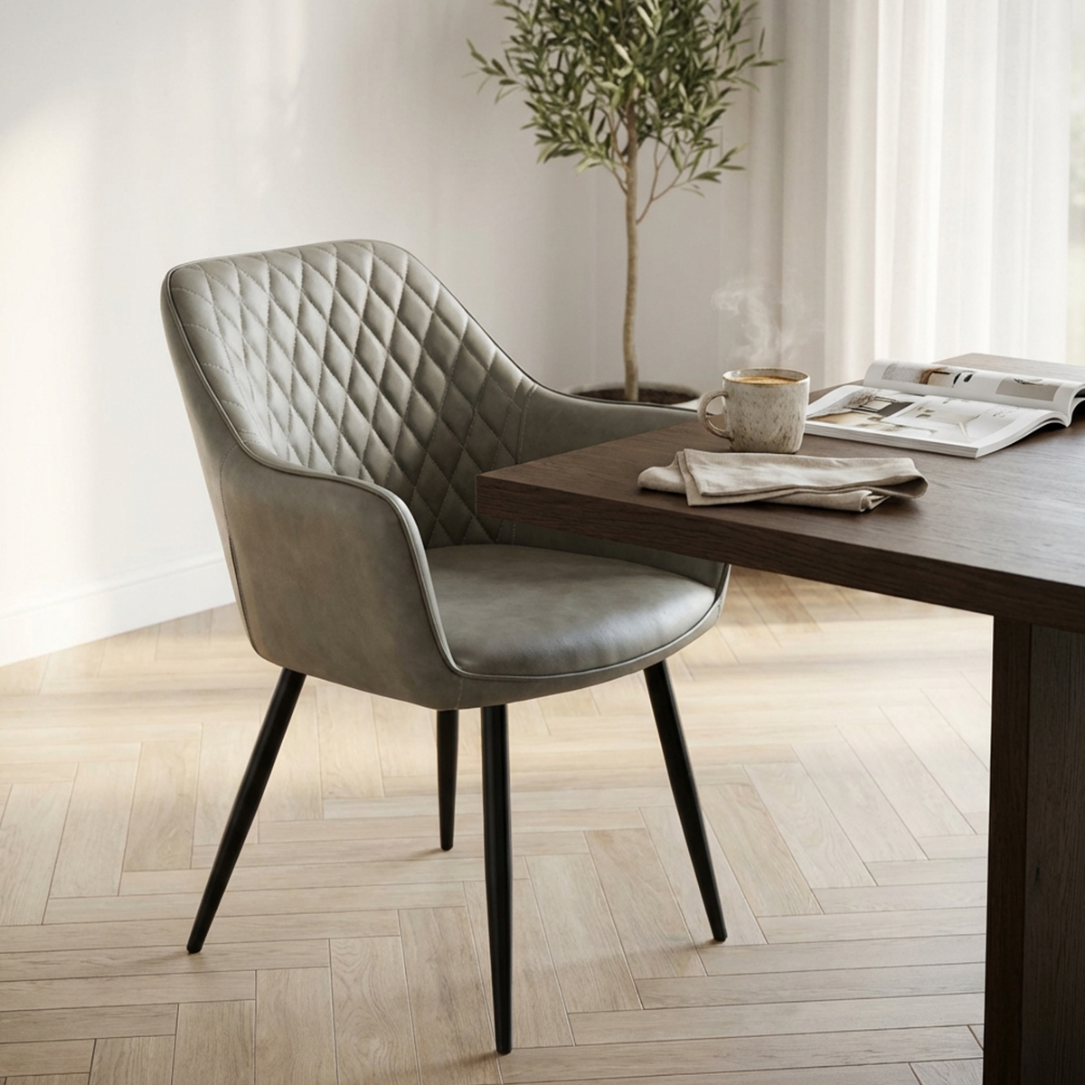 Modern faux leather and metal dining chair Sindy — 3