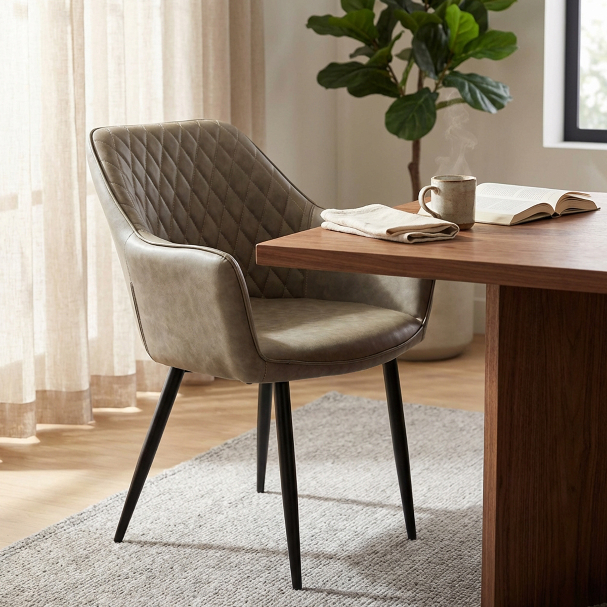 Modern faux leather and metal dining chair Sindy — 2